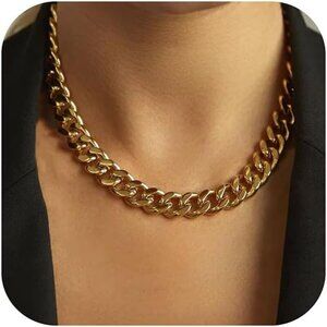 Unisex 18K 13mm- Gold Chunky Cuban Link Curb Chain Necklace Hip Hop Punk